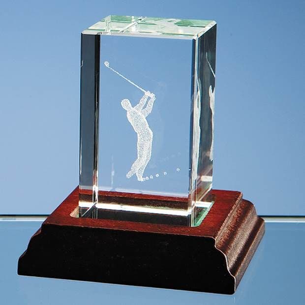 3D Driving Golfer in Optical Crystal Block