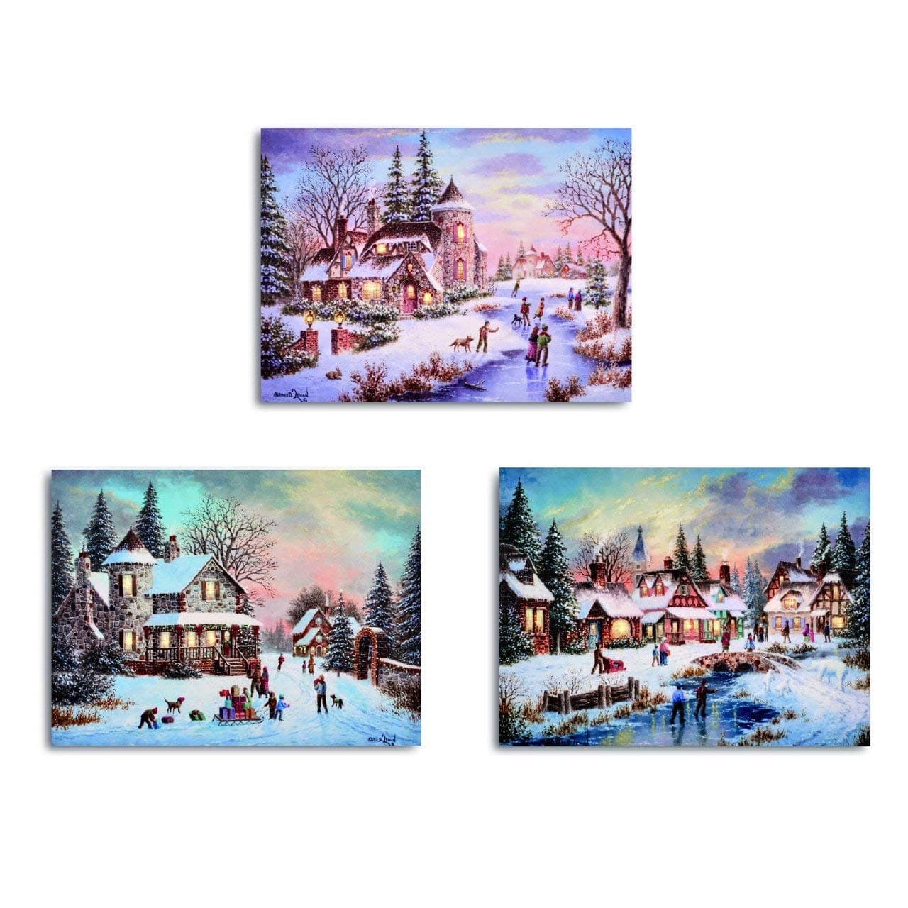 Canvas 30 x 40cm 4 LEDs Villagers in the Night