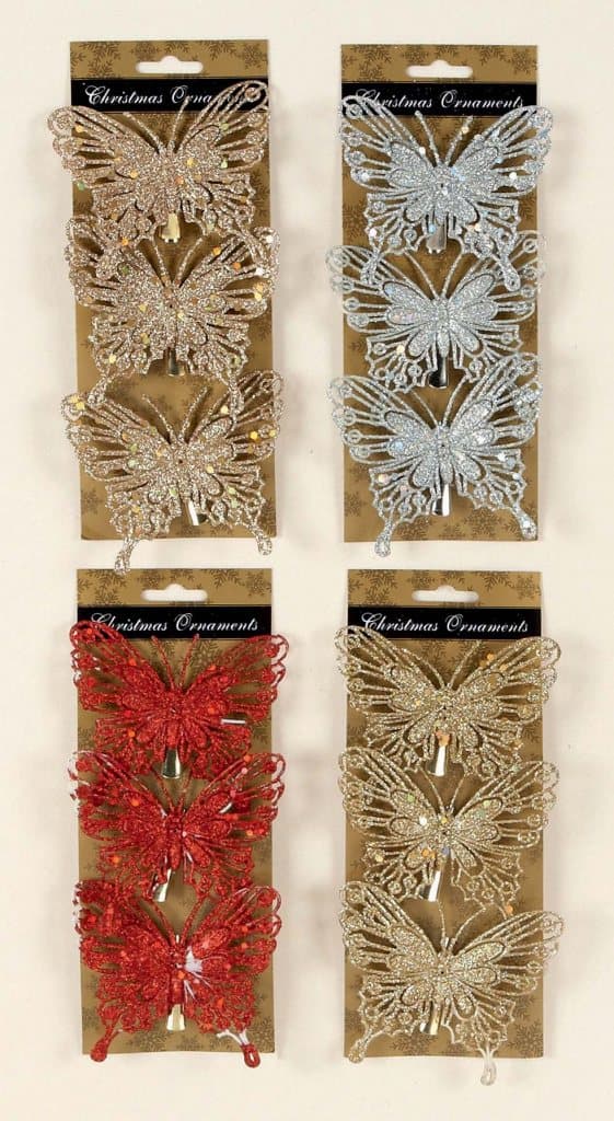 Glittering Butterfly Tree Decoration (Card of 3)