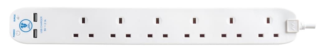 6-Gang Surge Extension Lead With 2 USB Ports