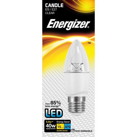 Energizer LED Candle 470LM 5.9W Clear E27 (ES) Warm White