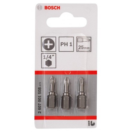 Bosch Extra Hard Screwdriver Bit PH1 25mm Pack of 3