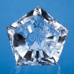 Crystal Galleries 6cm Optical Crystal Facet Pentagon Paperweight
