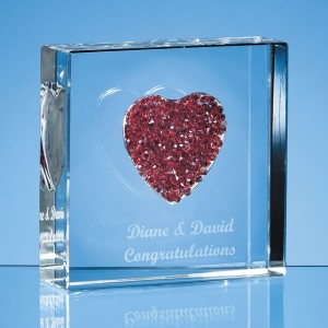Crystal Galleries 7.5cm Red Diamante Heart Paperweight