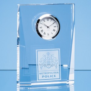 Crystal Galleries 11.5cm Optical Crystal Bevelled Rectangle Clock