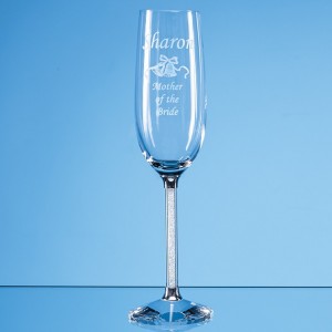 Crystal Galleries 2 Crystal Champagne Flutes-Diamante Stem in Satin Lined Box