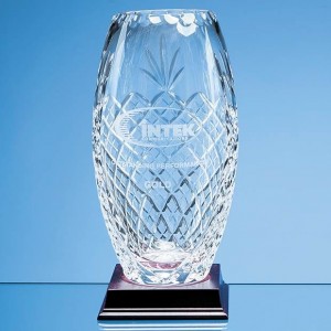 Crystal Galleries 25cm Lead Crystal Panelled Oval Vase
