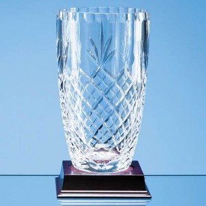 Crystal Galleries 23cm Lead Crystal Panelled Barrel Vase