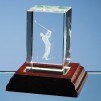 Crystal Galleries 3D Driving Golfer in Optical Crystal Block