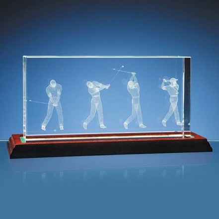 Crystal Galleries 3D Golf Scene in 10cm x 20cm Optical Crystal Block