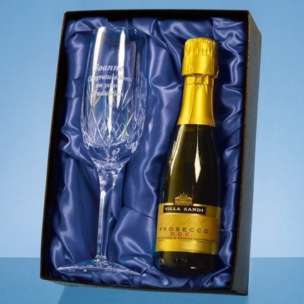Crystal Galleries Blenheim Single Champagne Flute Gift Set with 20cl Prosecco