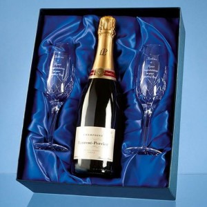 Crystal Galleries Blenheim Double Champagne Flute Gift Set + 75cl LP Champagne