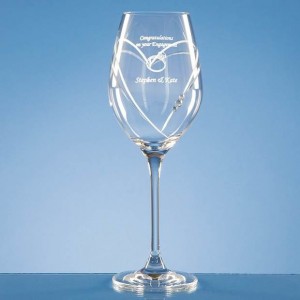 Crystal Galleries Single Diamante Wine Glass with Heart Shaped Cutting