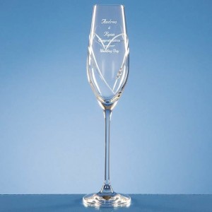 Crystal Galleries Single Diamante Champagne Flute with Heart Shaped Cutting