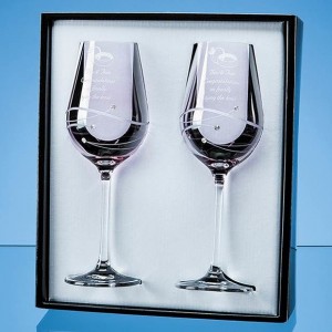 Crystal Galleries 2 Pink Wine Glasses Spiral Design Cutting in Gift Box