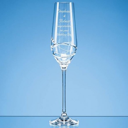 Crystal Galleries Single Diamante Champagne Flute with Modena Spiral Cutting