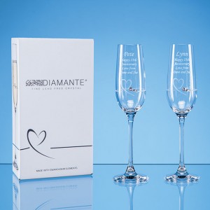Crystal Galleries 2 Petit Champagne Flutes Heart Design in Gift Box