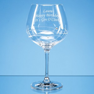 Crystal Galleries Single Diamante Gin Glass with Spiral Design Cutting