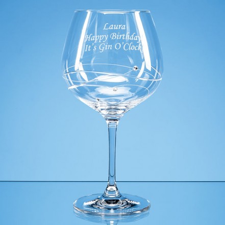 Crystal Galleries Single Diamante Gin Glass with Spiral Design Cutting