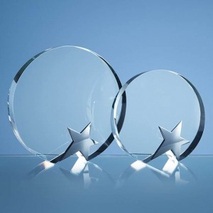 Crystal Galleries 15cm Optical Crystal Circle Award with Silver Star