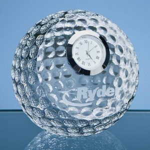 Crystal Galleries 8cm Optical Crystal Golf Ball with Clock