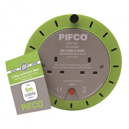 Pifco 2-Gang 10Amp Extension Reel 5m