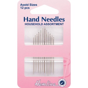 Hemline Household Hand Sewing Needles Assorted Sizes Pack Of 12