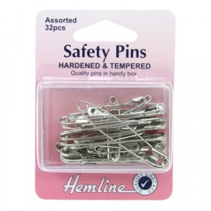 Hemline Assorted Nickel Hardened & Tempered Safety Pins 32pcs