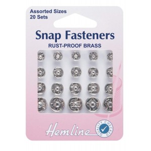 Hemline Assorted Nickel Silver Snap Fasteners 20 Pack