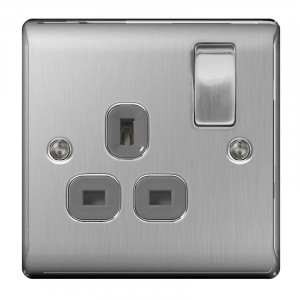 BG Nexus 1 Gang DP Switched Socket Brushed St/Steel/Grey