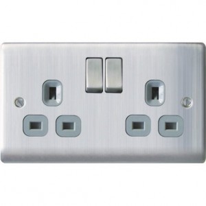 BG Nexus 2 Gang DP Switched Socket Brushed St/Steel/Grey