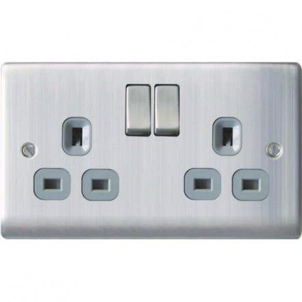 BG Nexus 2 Gang DP Switched Socket Brushed St/Steel/Grey