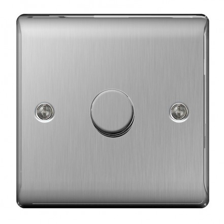 BG Nexus 1 Gang 2 Way 400W Dimmer Brushed St/Steel