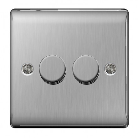 BG Nexus 2 Gang 2 Way 400W Dimmer Brushed St/Steel