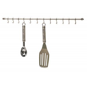 KitchenCraft Stainless Steel Utensil Hanging Rack with 12 Hooks 52 cm