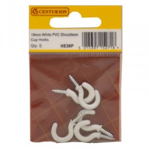 Centurion 19mm White PVC Shouldered Cup Hooks (Pack of 5)