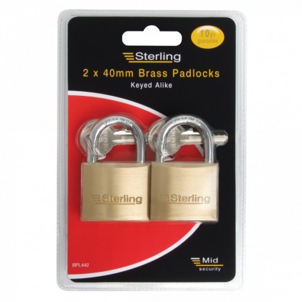 Sterling Standard Brass Padlock 40mm Twin Pack