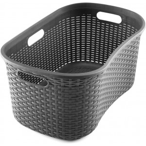 Addis Laundry Basket Charcoal Grey Rattan Effect 40 Litre