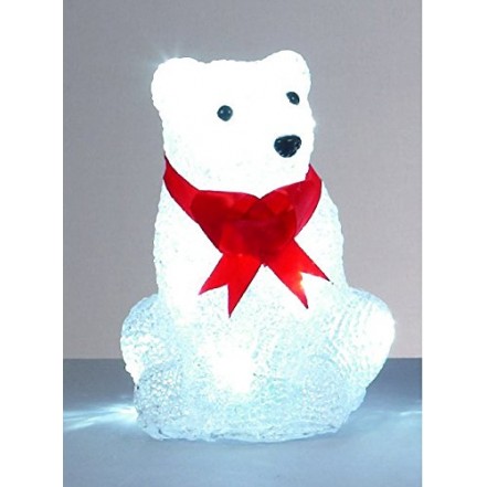 Premier 19cm Acrylic Polar Bear Time Lights 16 White LEDs