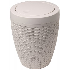 Addis Faux Rattan Round Bathroom Bin with Swing Lid - Calico Linen