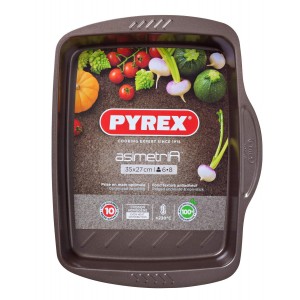 Pyrex Large Metal Asimetria Easy-Grip Roasting Tin 35 x 27cm Brown