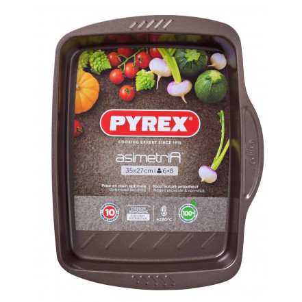 Pyrex Large Metal Asimetria Easy-Grip Roasting Tin 35 x 27cm Brown