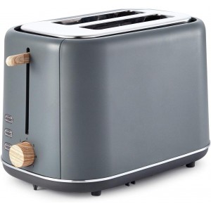 Tower Scandi 2-Slice Toaster 800W Grey with Wood Accents