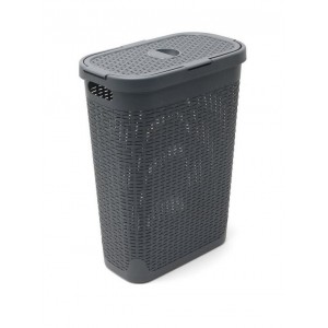 Addis Faux Rattan Slim Hamper - Charcoal