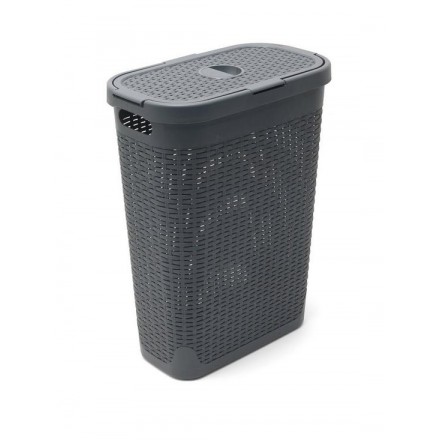 Addis Faux Rattan Slim Hamper - Charcoal