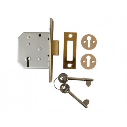 Union Mortice Deadlock 3-Lever 65mmn Polished Brass