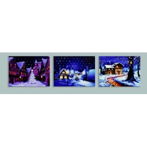 Premier Canvas 30 x 40cm 4 LEDs Top Snowing Houses - with Timer