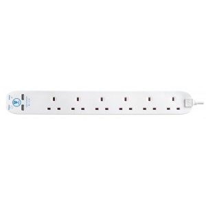 Masterplug 6-Gang Surge Extension Lead With 2 USB Ports