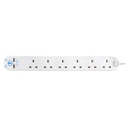 Masterplug 6-Gang Surge Extension Lead With 2 USB Ports