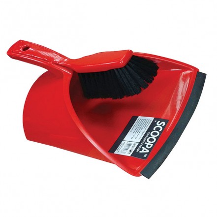 Scoopa Dustpan & Brush with Stiff Bristles Red